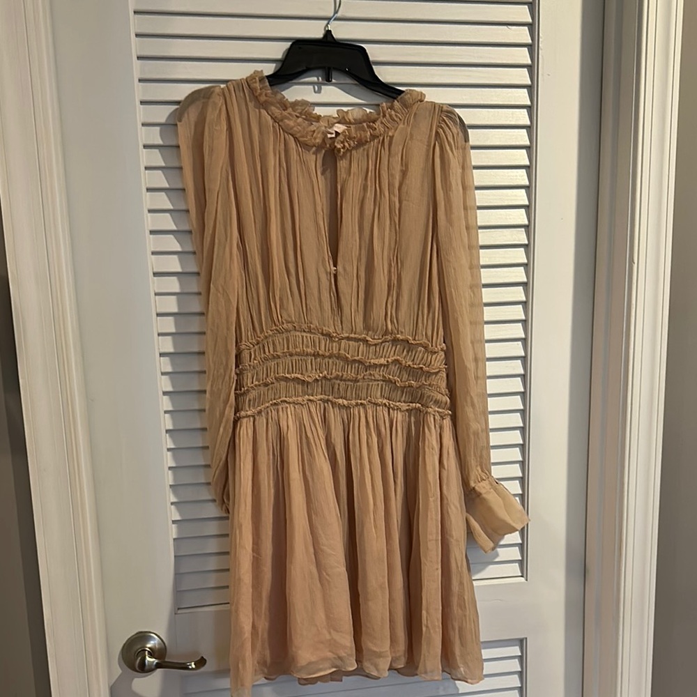 Rebecca Taylor Beige Long Sleeve Silk Dress
